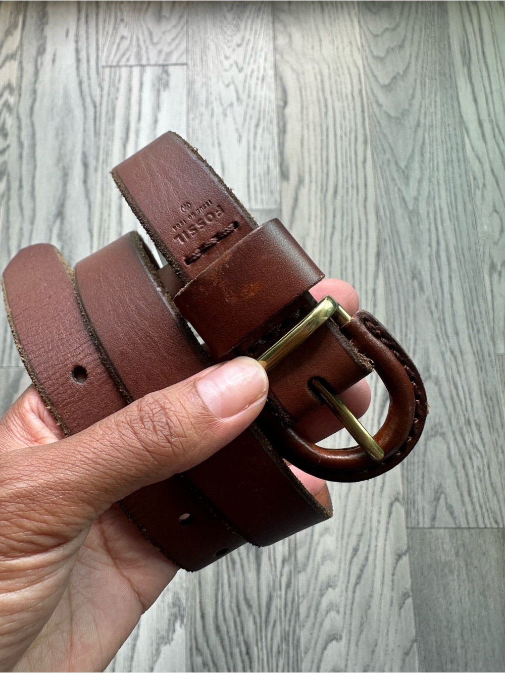 Fossil Brown Leather Belt with Brass Buckle
